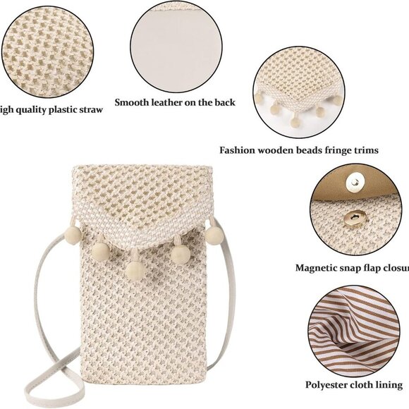 Stylish Small Straw Cell Phone Purse with Tassel – Ideal for Summer Outings - Picture 3 of 6